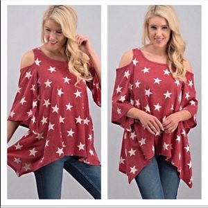 2 Pack Burgundy Stars Cold Shoulder Top